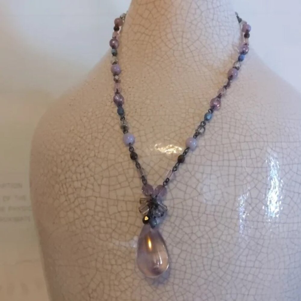 Lavendar color beaded crystal necklace and earrings set